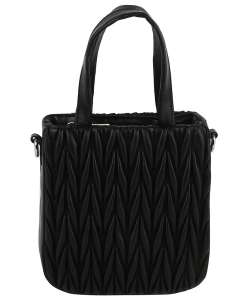 Puffy Chevron Quilted Tote Satchel LHU496 BLACK